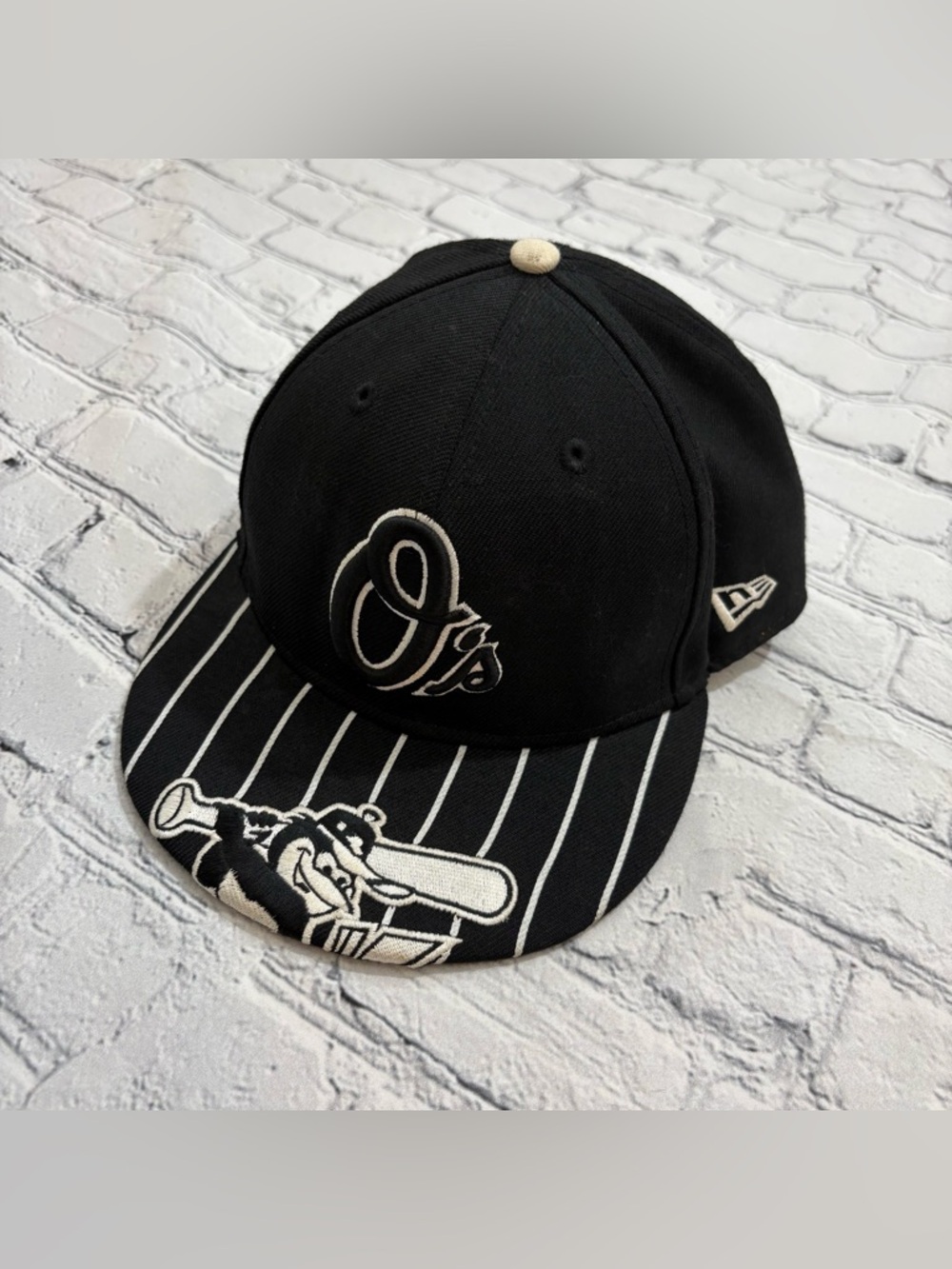 MLB Baltimore Orioles New Era 59fifty Black White Wool Hat Cap Size 7 1/8 Men’s
